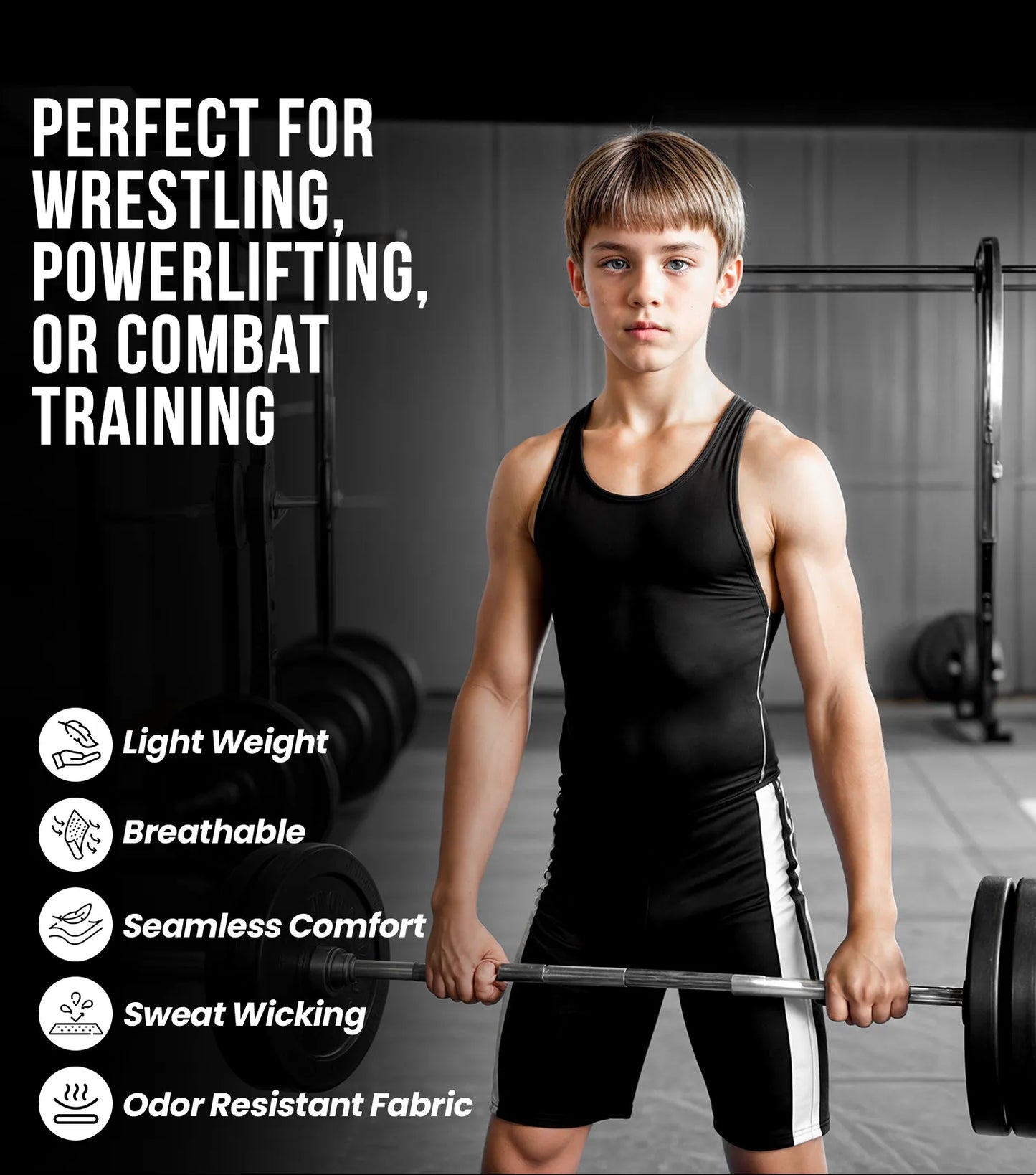 Boys Youth Sublimated Wrestling Singlets (Black Panther)