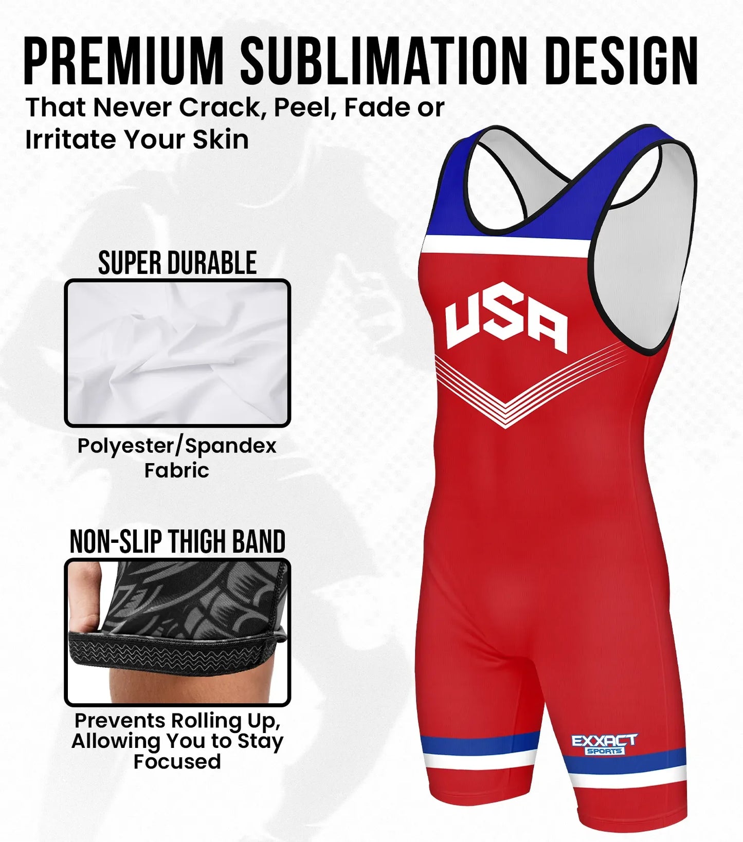Boys Youth Sublimated Wrestling Singlets (Red Usa)
