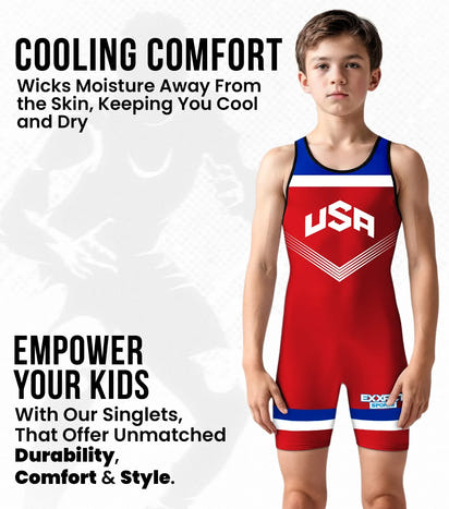 Boys Youth Sublimated Wrestling Singlets (Red Usa)