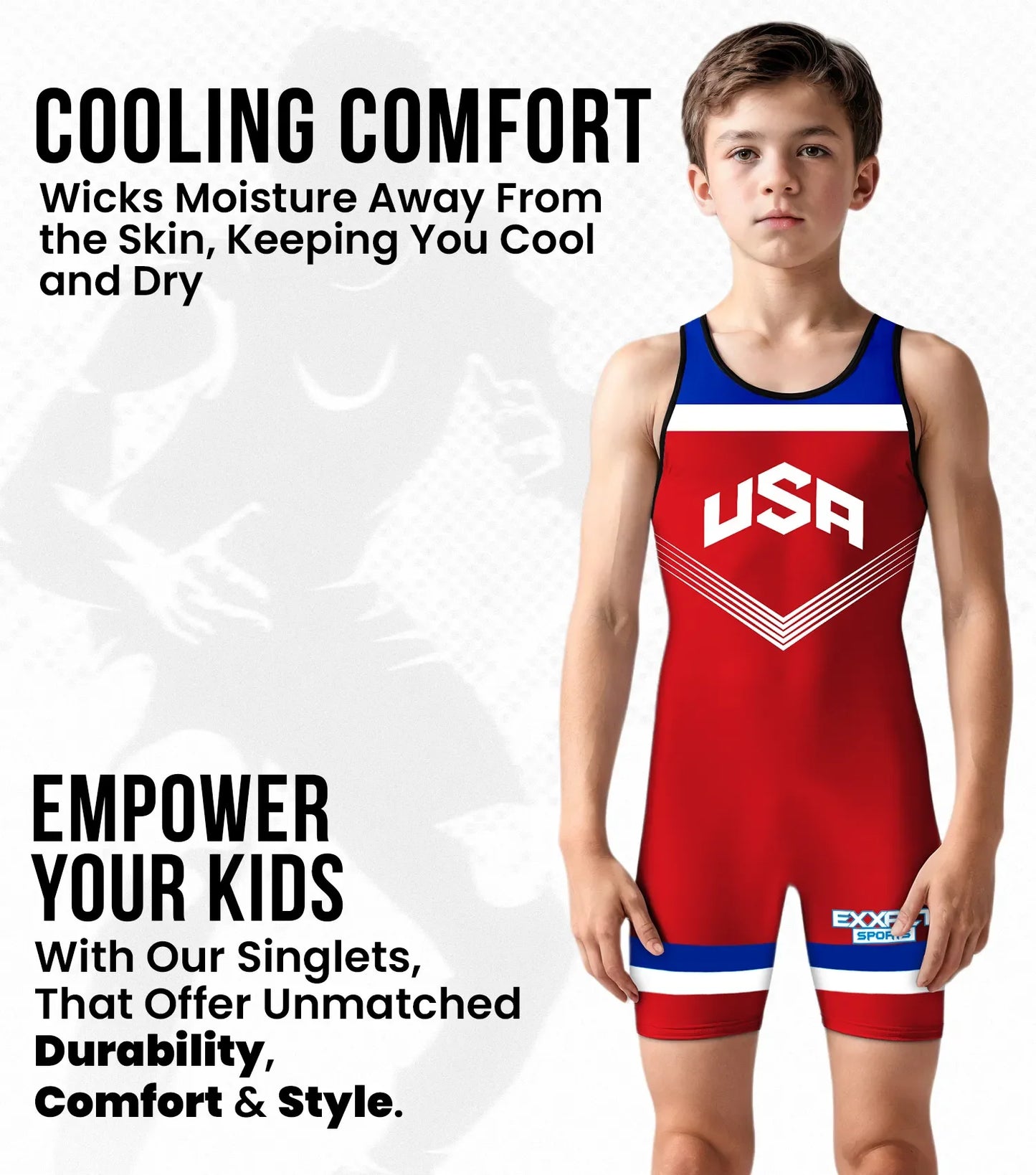 Boys Youth Sublimated Wrestling Singlets (Red Usa)