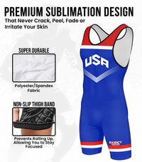 Boys Youth Sublimated Wrestling Singlets (Royal Blue USA)