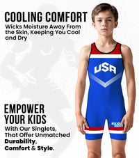 Boys Youth Sublimated Wrestling Singlets (Royal Blue USA)