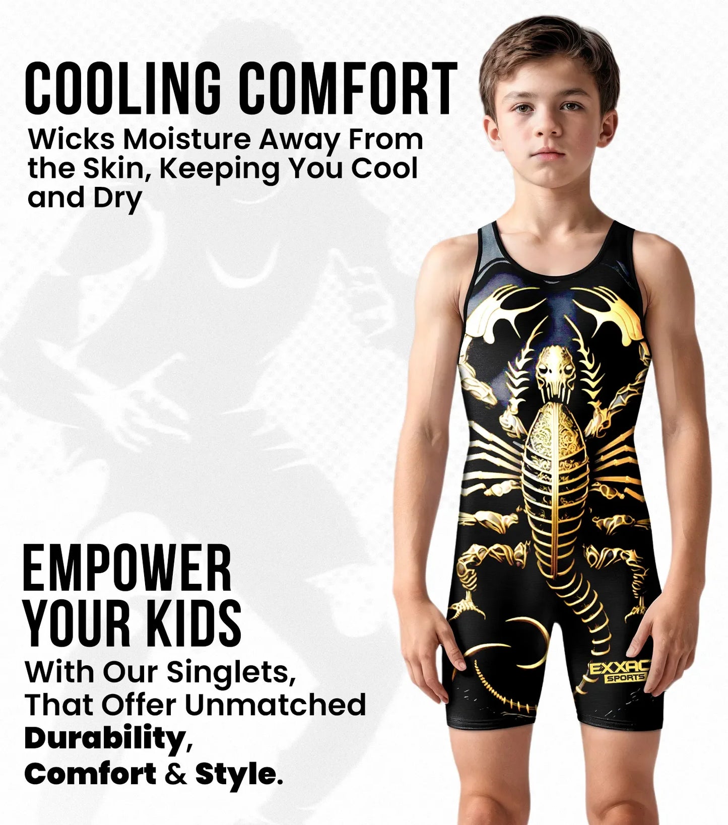 Boys Youth Sublimated Wrestling Singlets (Scorpion)