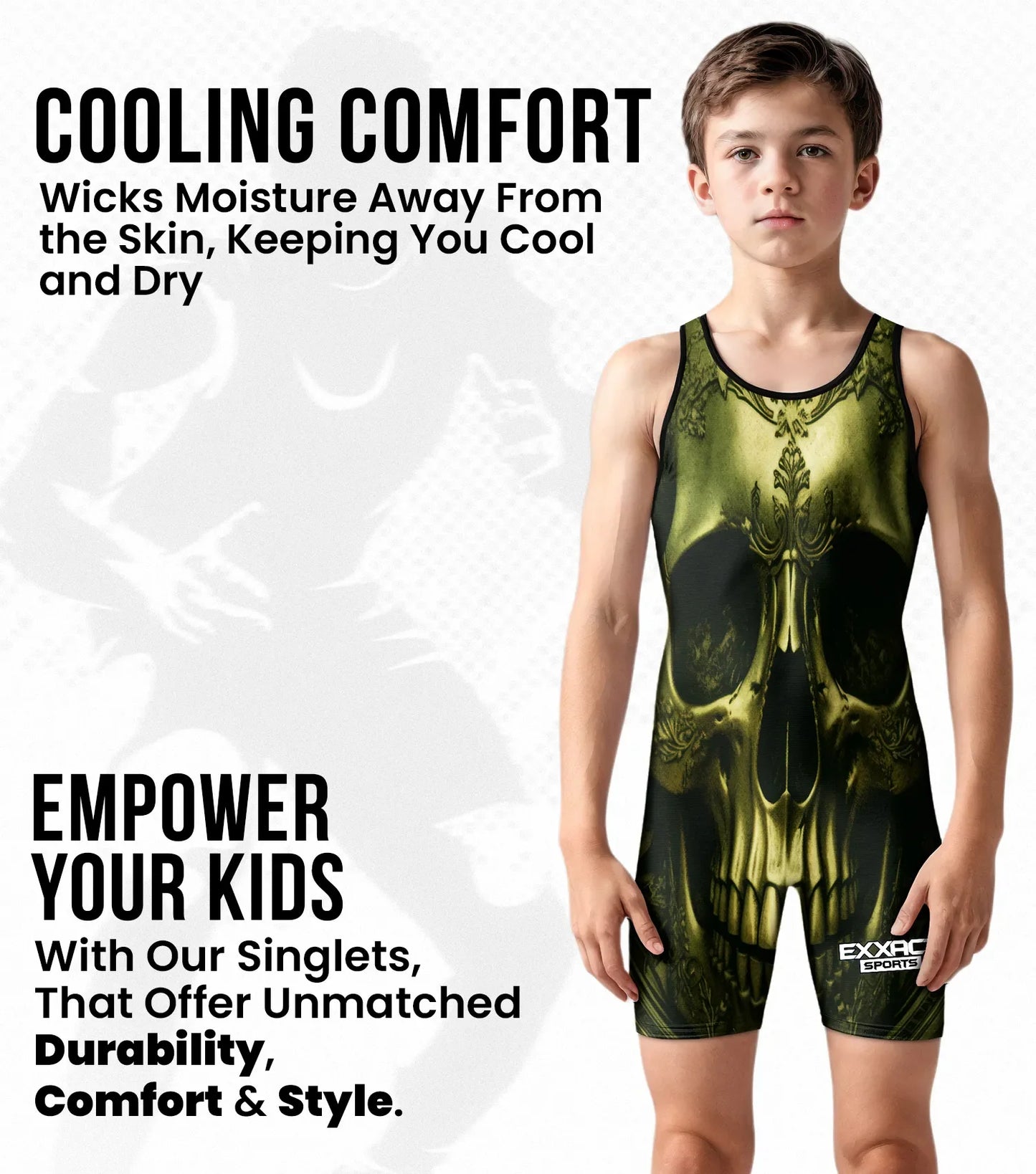 Boys Youth Sublimated Wrestling Singlets (Skull)