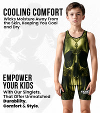 Boys Youth Sublimated Wrestling Singlets (Skull)