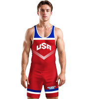 Men's Sublimated Wrestling Singlets (Red USA)