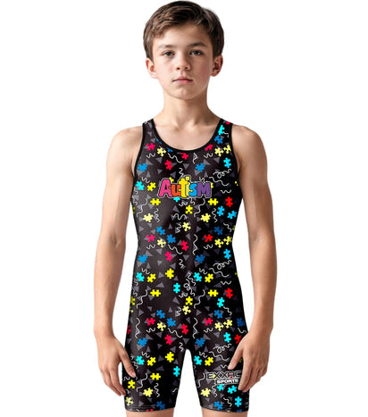 Boys Youth Sublimated Wrestling Singlets (Autism)