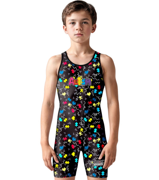 Boys Youth Sublimated Wrestling Singlets (Autism)