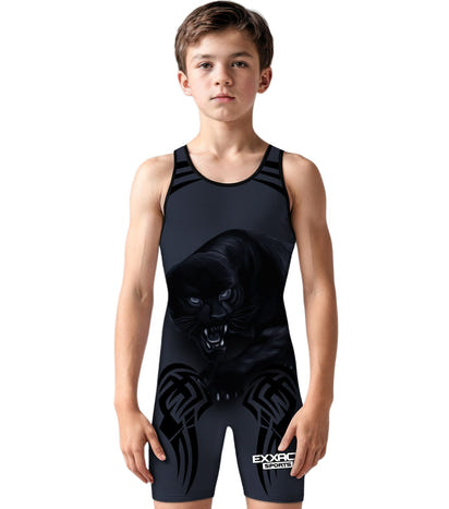 Boys Youth Sublimated Wrestling Singlets (Black Panther)
