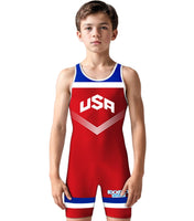 Boys Youth Sublimated Wrestling Singlets (Red Usa)
