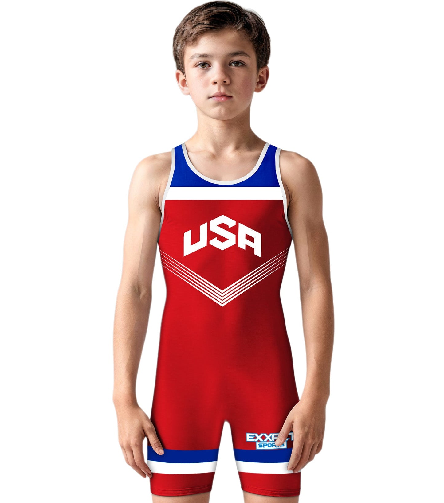 Boys Youth Sublimated Wrestling Singlets (Red Usa)