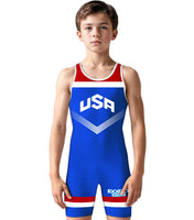 Boys Youth Sublimated Wrestling Singlets (Royal Blue USA)