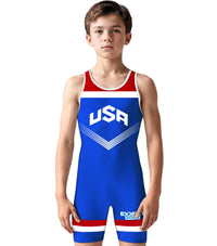 Boys Youth Sublimated Wrestling Singlets (Royal Blue USA)