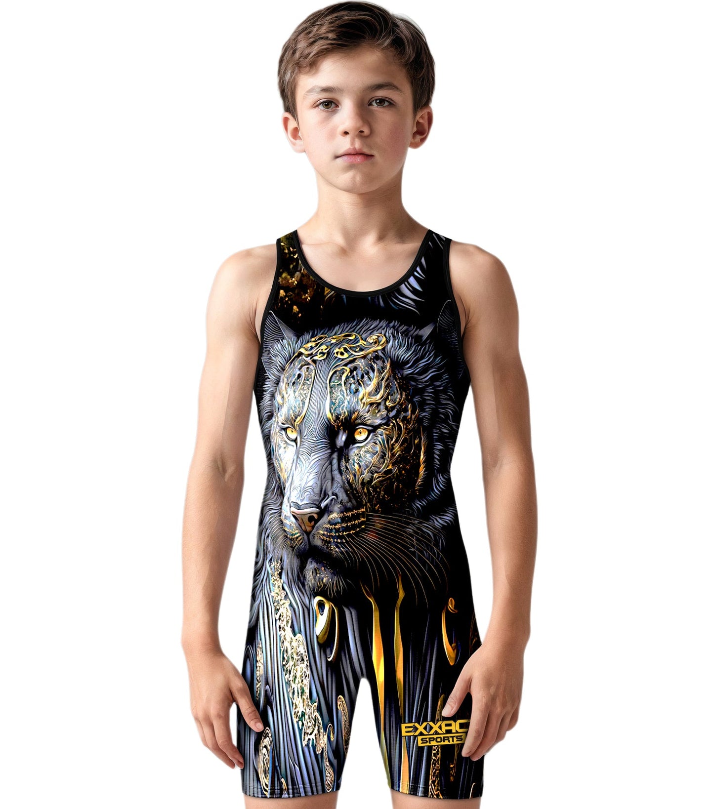 Boys Youth Sublimated Wrestling Singlets (Black Lion)