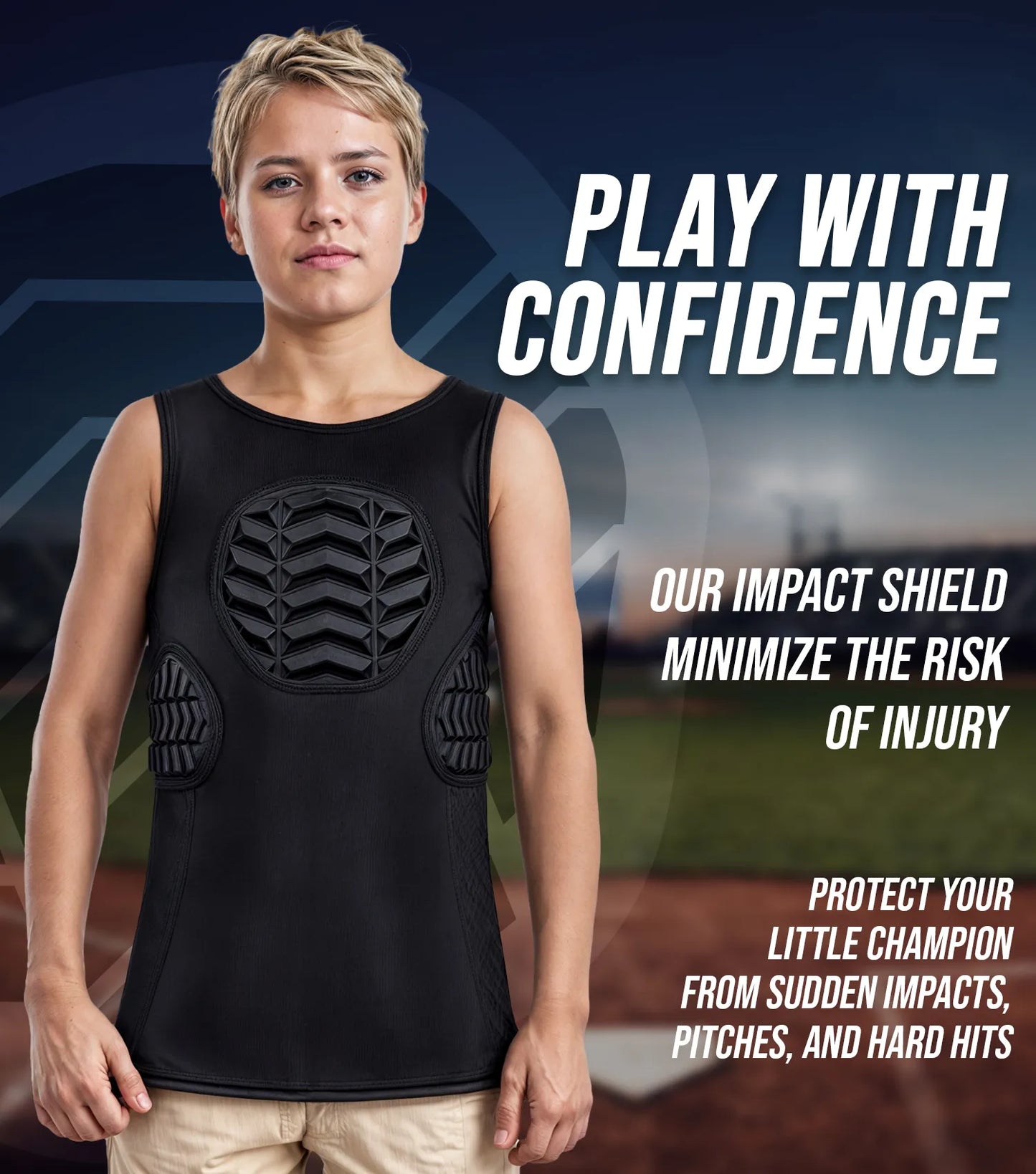 Tank Top Boys Baseball Chest & Rib Protector (Black)