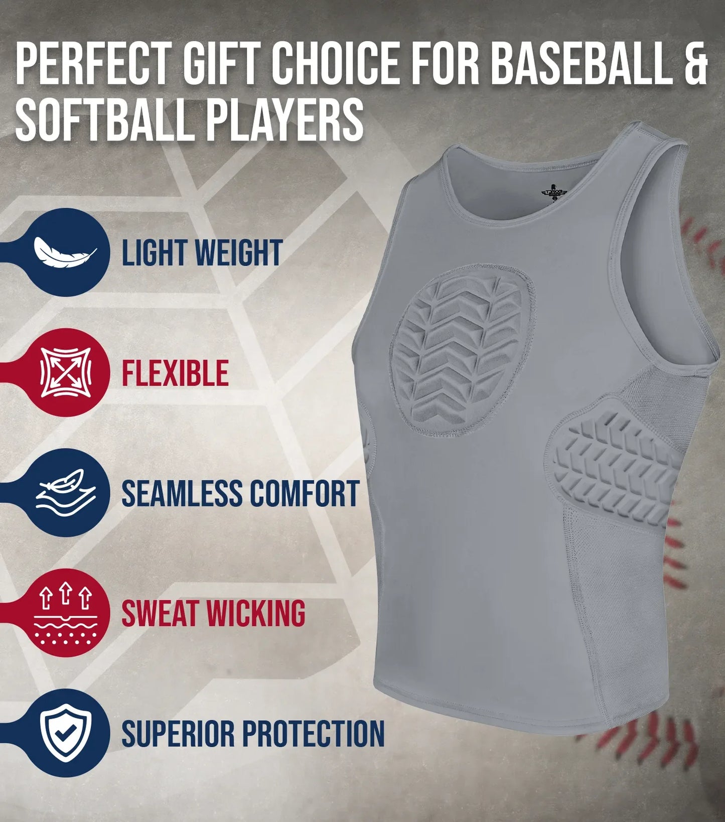 Tank Top Boys Baseball Chest & Rib Protector (Gray)