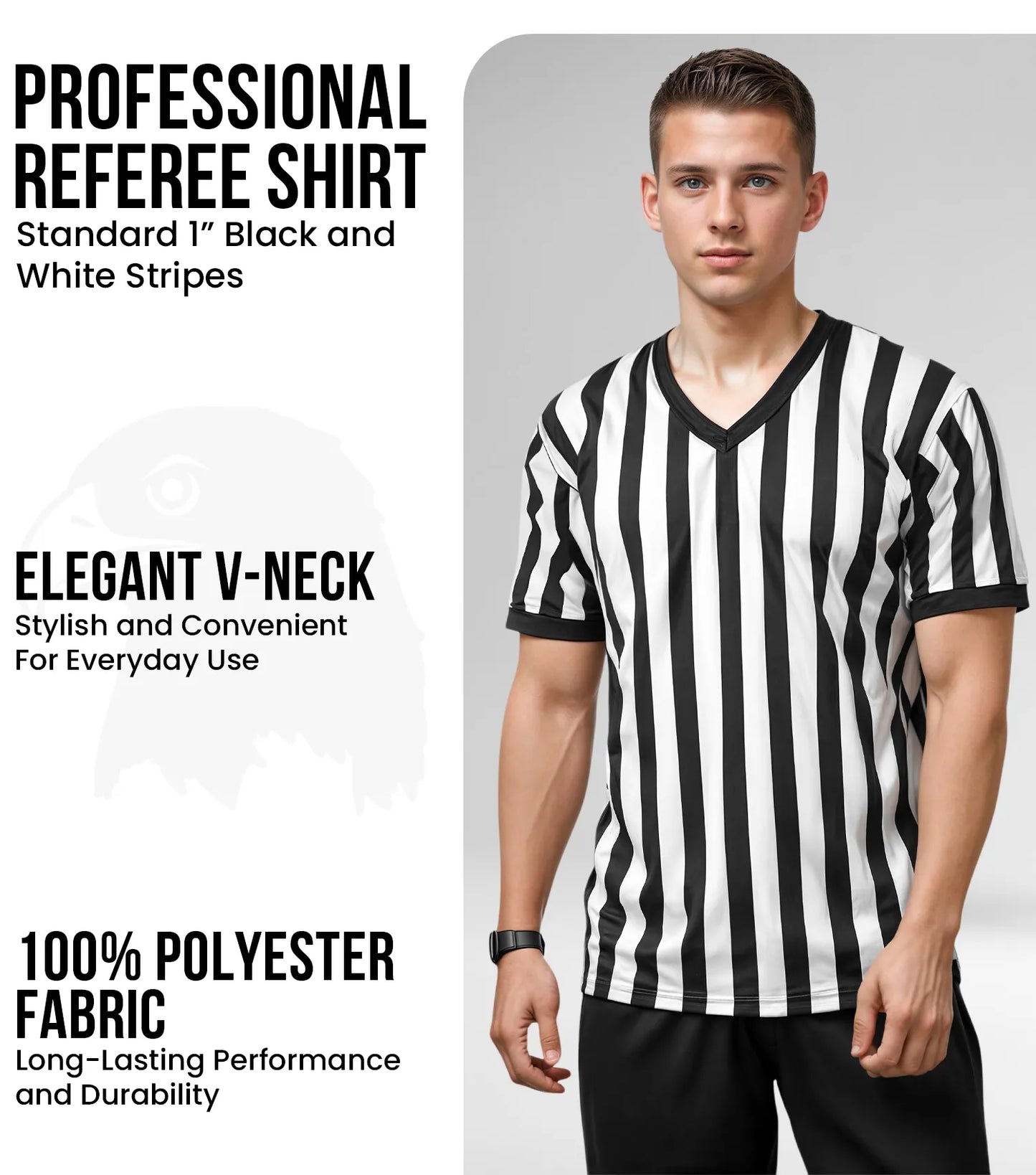 Referee Shirt for Men and Women, Black & White Stripes Umpire Uniform (V-Neck)