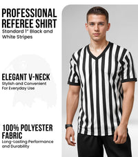 Referee Shirt for Men and Women, Black & White Stripes Umpire Uniform (V-Neck)