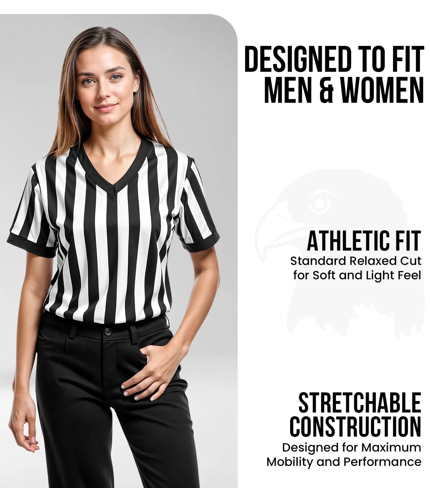 Referee Shirt for Men and Women, Black & White Stripes Umpire Uniform (V-Neck)