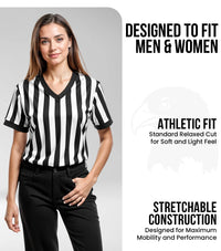 Referee Shirt for Men and Women, Black & White Stripes Umpire Uniform (V-Neck)