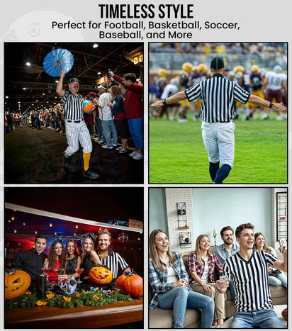 Referee Shirt for Men and Women, Black & White Stripes Umpire Uniform (V-Neck)