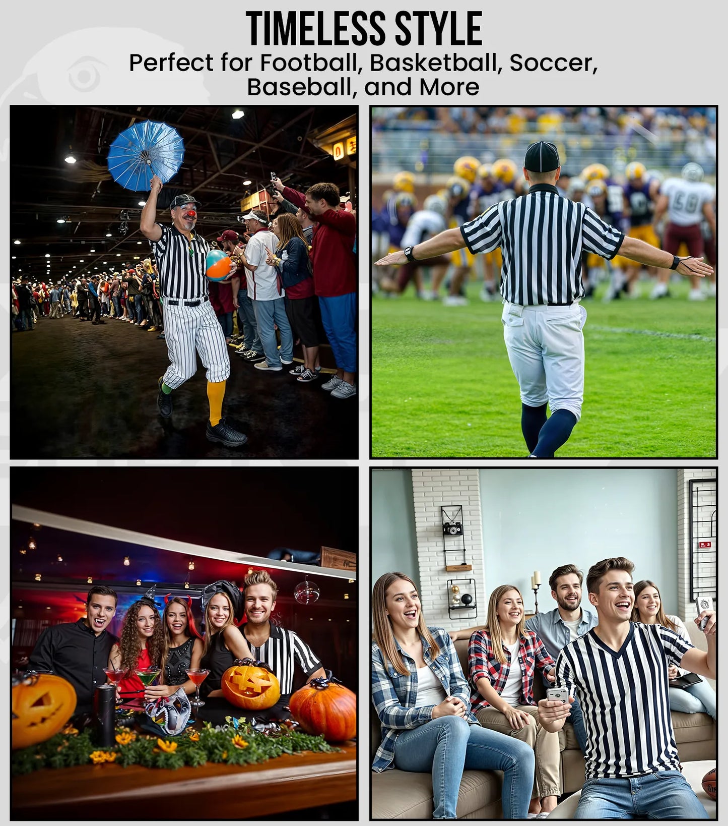Referee Shirt for Men and Women, Black & White Stripes Umpire Uniform (V-Neck)