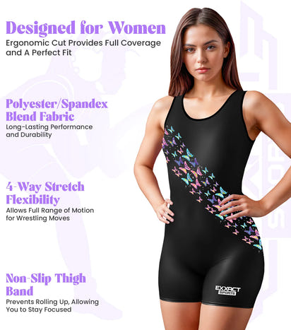 Sublimated Women's Wrestling Singlets, High-Cut Female Singlets (Butterfly)
