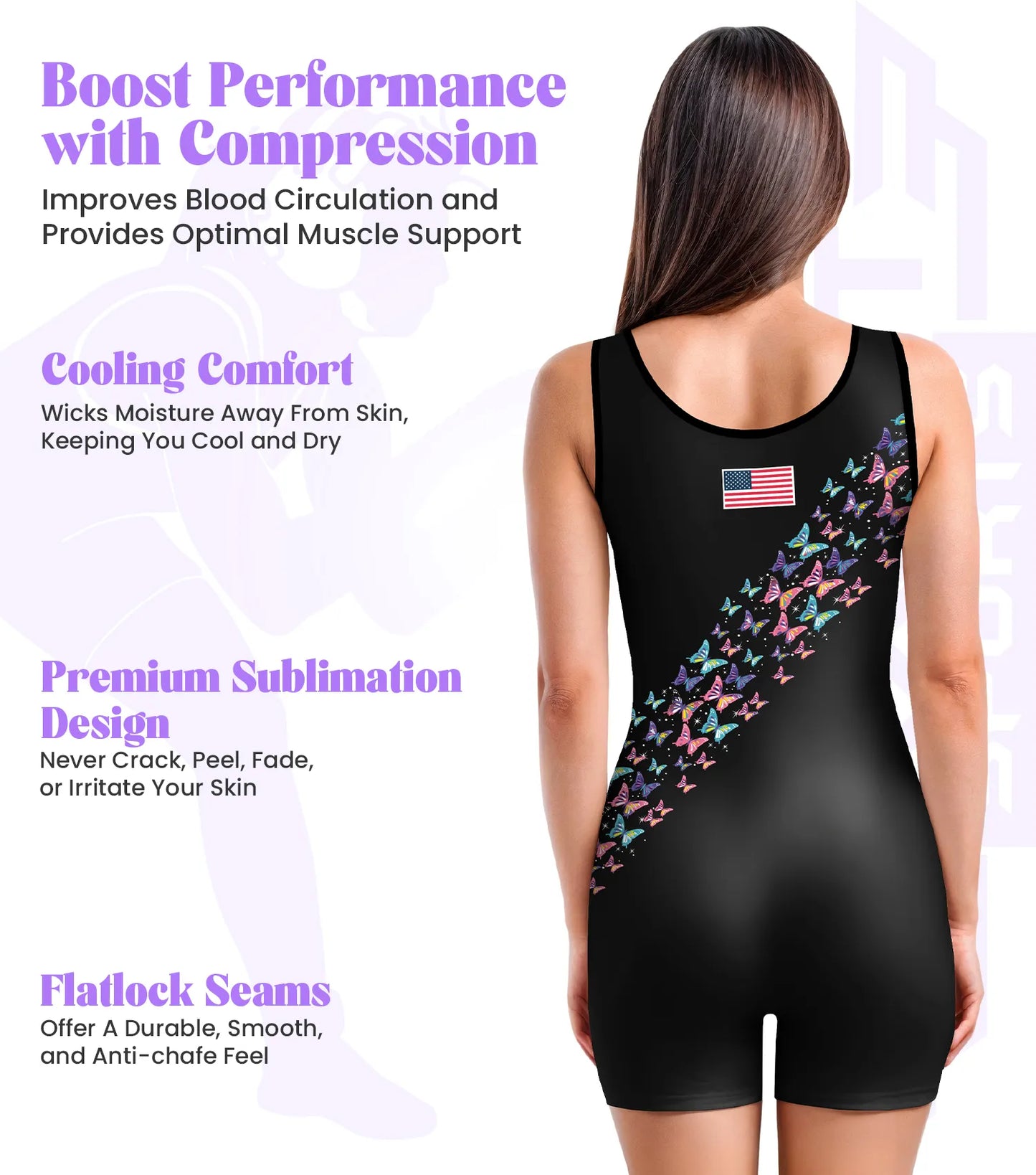 Sublimated Women's Wrestling Singlets, High-Cut Female Singlets (Butterfly)