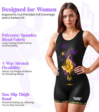 Sublimated Women's Wrestling Singlets, High-Cut Female Singlets (Gold Butterfly)