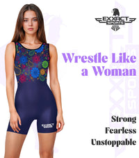 Sublimated Women's Wrestling Singlets, High-Cut Female Singlets (Paisley Flower)