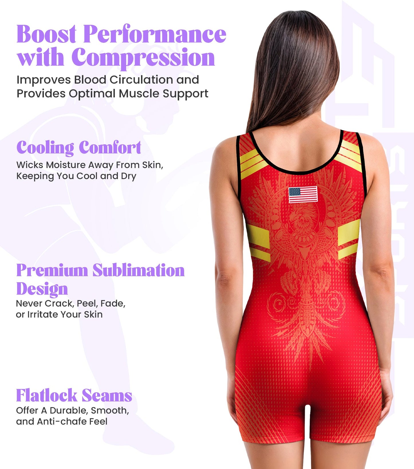 Sublimated Women's Wrestling Singlets, High-Cut Female Singlets (Phoenix)