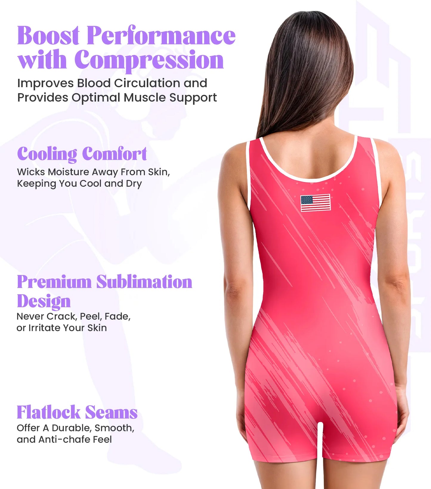 Sublimated Women's Wrestling Singlets, High-Cut Female Singlets (Pink)