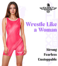 Sublimated Women's Wrestling Singlets, High-Cut Female Singlets (Pink)