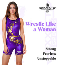 Sublimated Women's Wrestling Singlets, High-Cut Female Singlets (Stars)