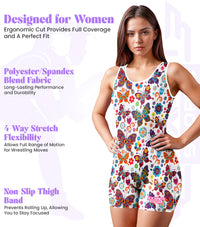 Sublimated Women's Wrestling Singlets, High-Cut Female Singlets (White Butterfly)