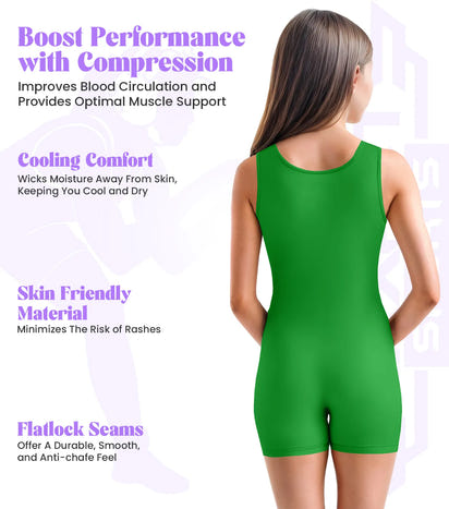 Girls Green Wrestling Singlets, High-Cut Female Singlets