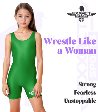 Girls Green Wrestling Singlets, High-Cut Female Singlets