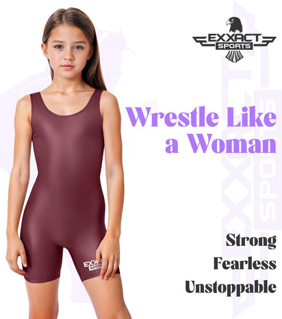 Girls Maroon Wrestling Singlets, High-Cut Female Singlets