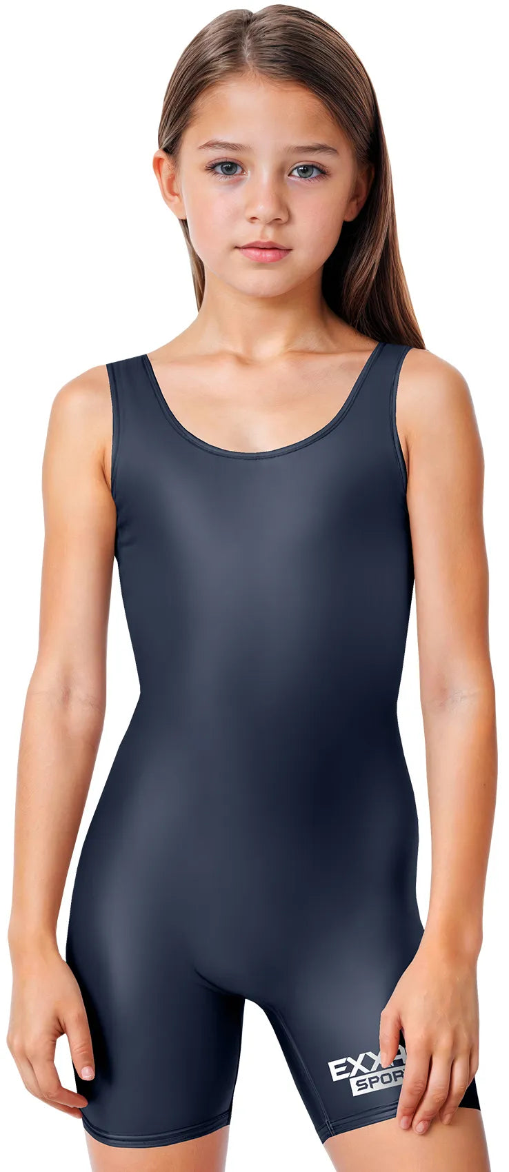 Girls Navy Wrestling Singlets, High-Cut Female Singlets