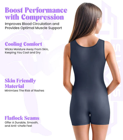 Girls Navy Wrestling Singlets, High-Cut Female Singlets