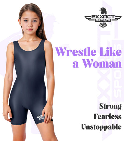 Girls Navy Wrestling Singlets, High-Cut Female Singlets