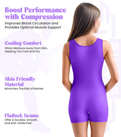 Girls Purple Wrestling Singlets, High-Cut Female Singlets