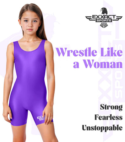 Girls Purple Wrestling Singlets, High-Cut Female Singlets