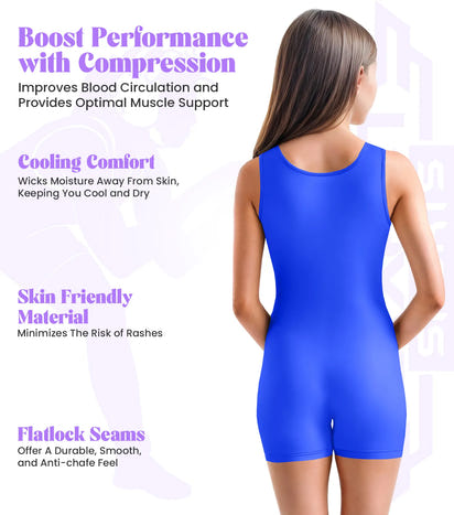 Girls Royal Blue Wrestling Singlets, High-Cut Female Singlets