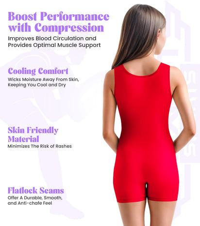 Girls Red Wrestling Singlets, High-Cut Female Singlets