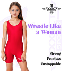 Girls Red Wrestling Singlets, High-Cut Female Singlets