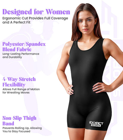 Women's Black Wrestling Singlets, High-Cut Female Singlets