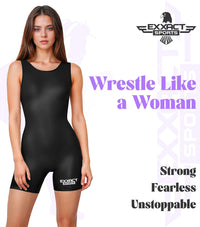 Women's Black Wrestling Singlets, High-Cut Female Singlets