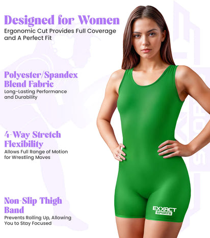 Women's Green Wrestling Singlets, High-Cut Female Singlets