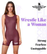 Women's Maroon Wrestling Singlets, High-Cut Female Singlets